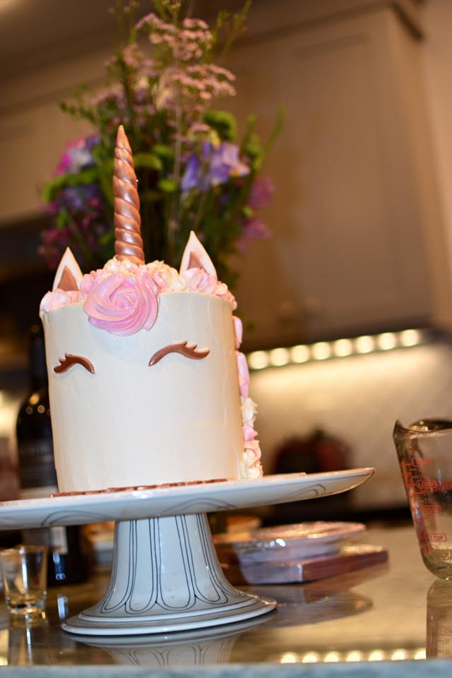 rose gold unicorn cake